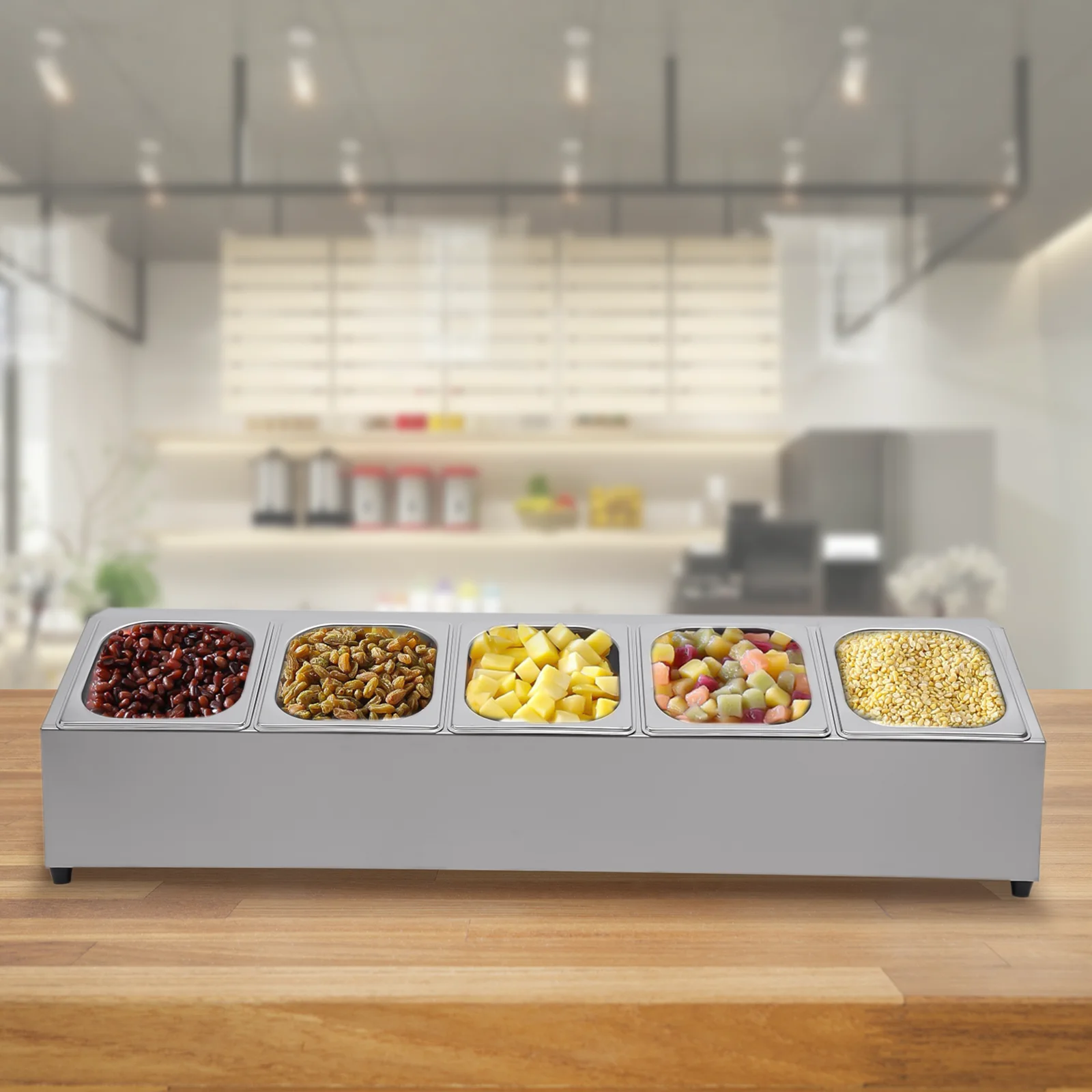 Stainless Steel 5-Grid Single-Row Food Divider Tray 201 Stainless Steel 2L Container Countertop Organizer for Kitchen