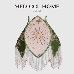 Medicci Home American idilliaco giglio verde paralume floreale fatto a mano Retro velluto paillettes copertura decorativa della lampada per toeletta