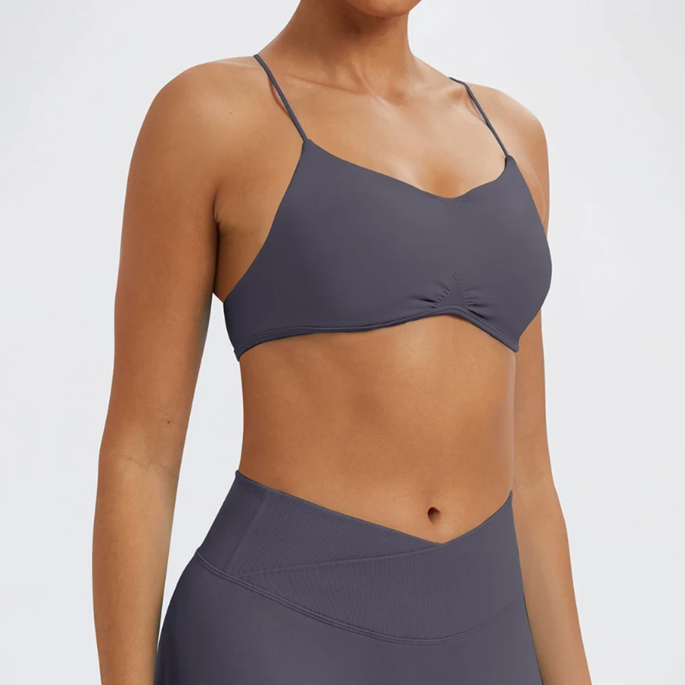 Women's Sport Bra with Fine Straps Beautiful Back Gathered Chest Pilates Vest Training Yoga Clothes Running Fitness Vest