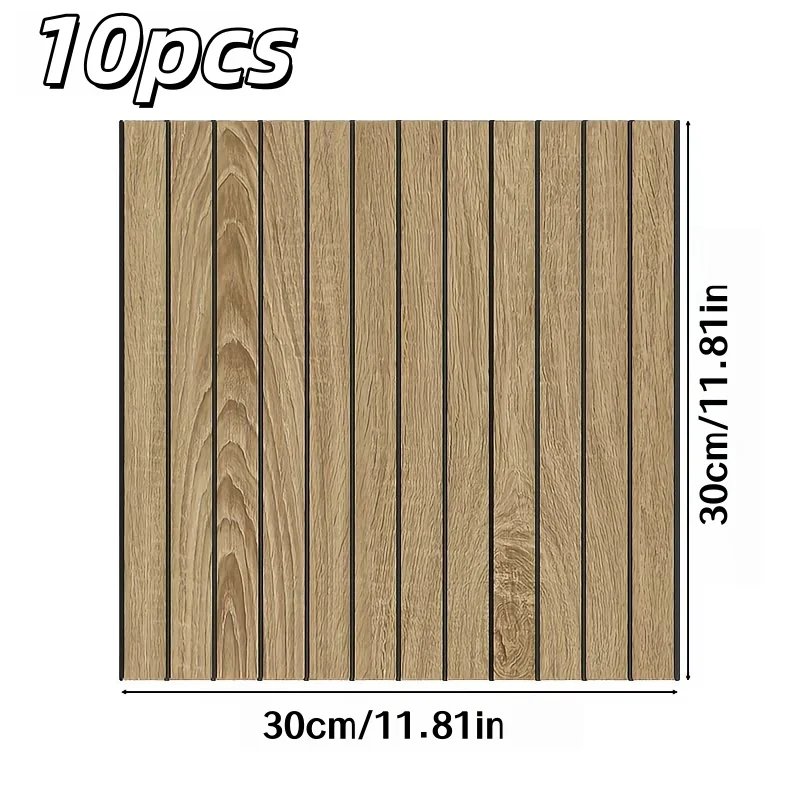 10pcs 30x30cm Wood Grain Wallpaper Home Decoration Stripe Texture Self-adhesive Foam Wall Stickers Plates Renovation Covering
