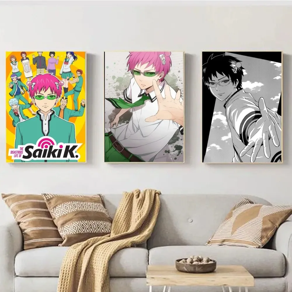 Saiki K Japanese Anime Poster Fancy Wall Sticker for Living Room Bar Vintage Decorative Painting Middle  Poster Wall Art Print P