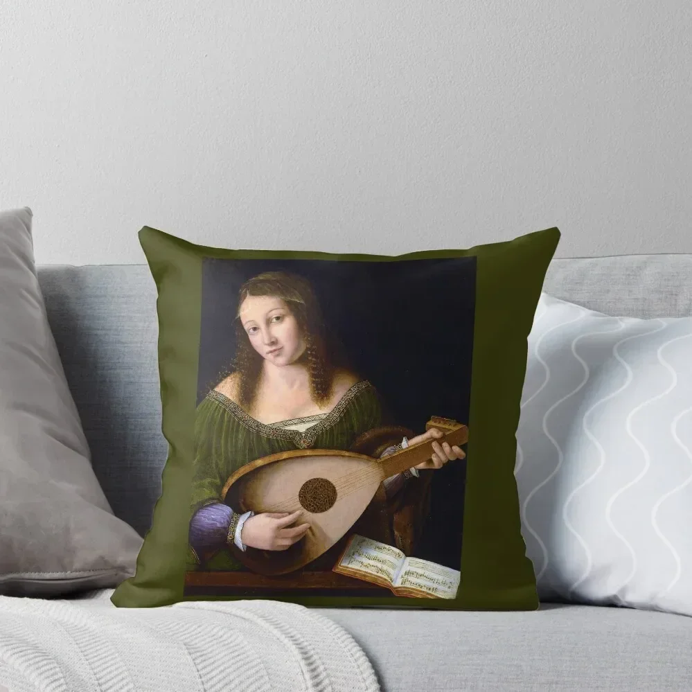 Lady Playing a Lute c. 1530 Throw Pillow Couch Cushions Luxury Pillow Case pillow