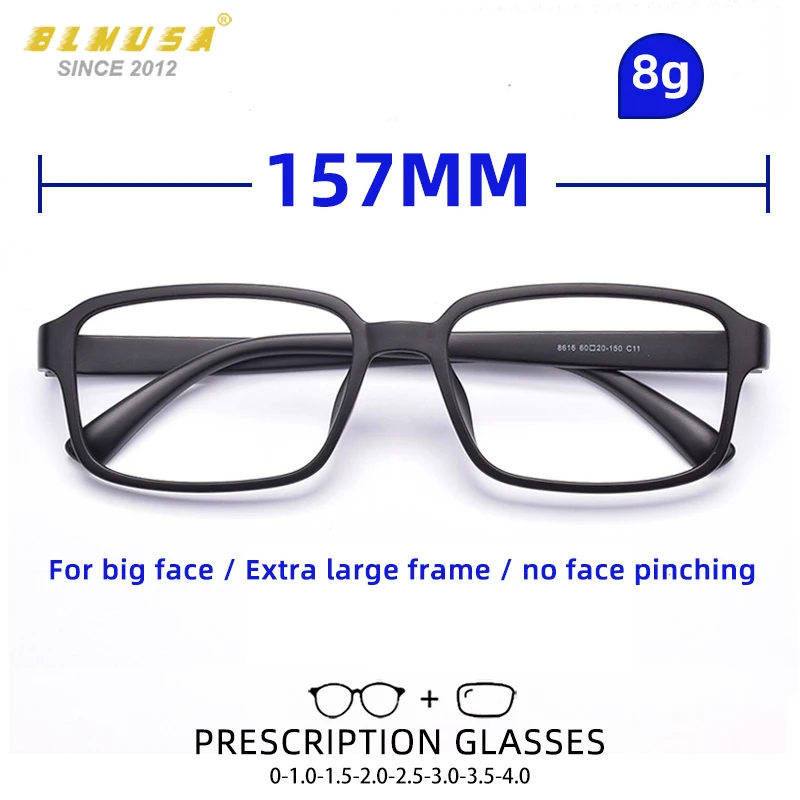 BLMUSA Wide Oversized Reading Glasses Ultralight Anti Blue Light Myopia Frame TR Myopia Customization Glasses Big Faces for Men