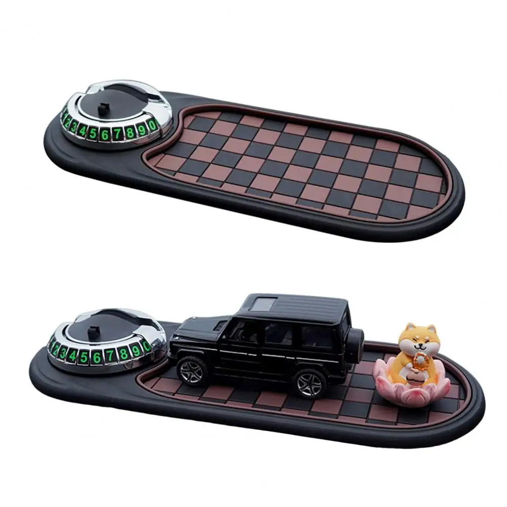 Multifunction Car Anti-Slip Mat With Temporary Parking Number Car Dashboard 360-Degree Rotating Mobile Phone Holder Pad