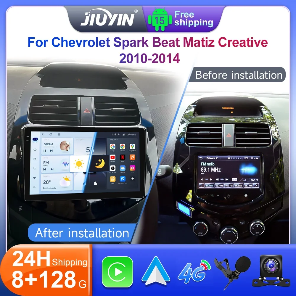 Radio Estéreo para Auto JIUYIN con Android 15 para Chevrolet Spark Beat Matiz Creative 2010-2014, Reproductor Multimedia con Carplay