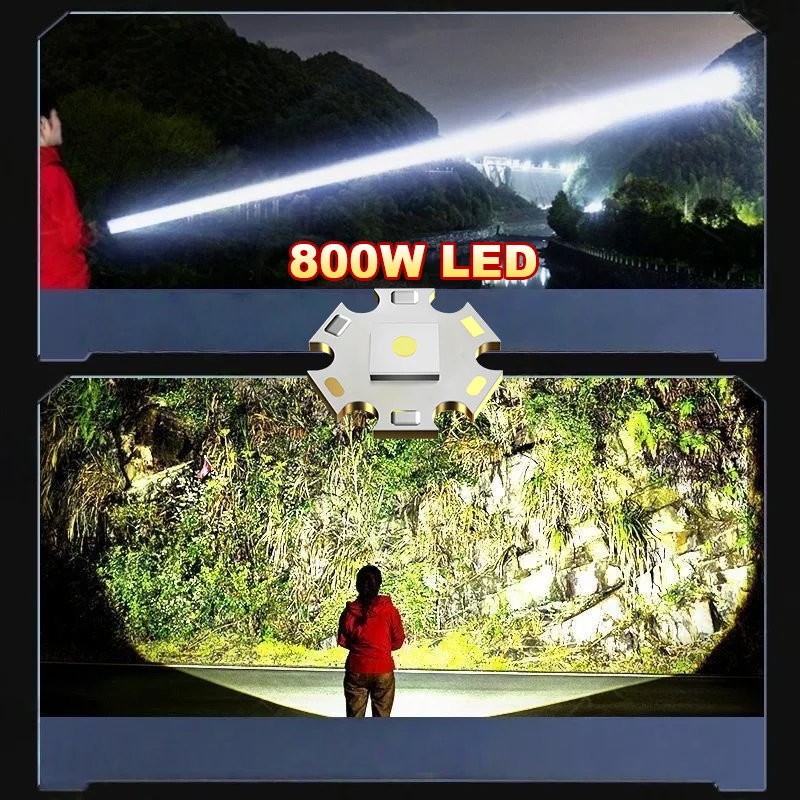 5000000LUX Super Bright LED Flashlights Rechargeable Tactical Torch 26650 Powerful 5000M Portable Lamp Outdoor Camping Lantern