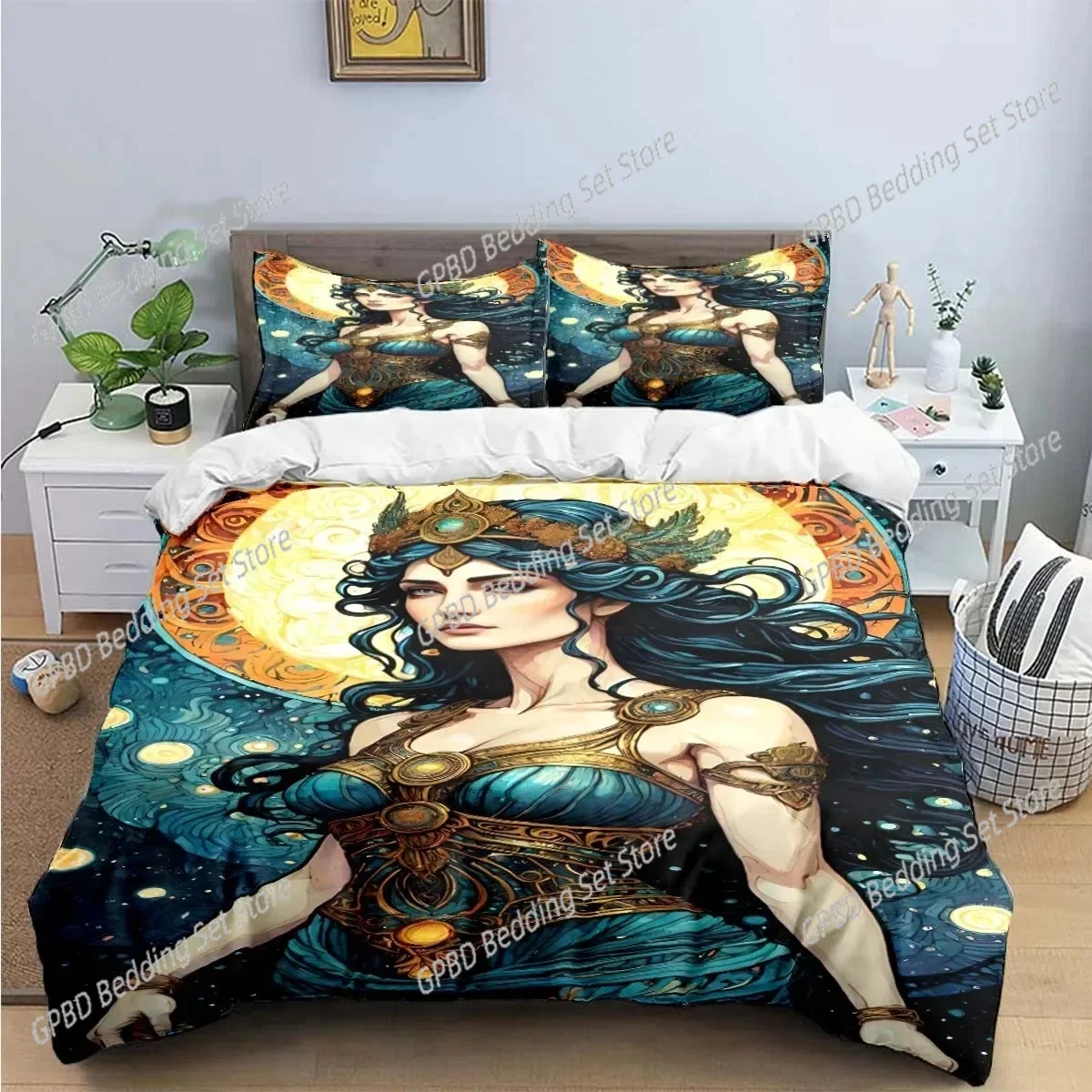 3D Greek Mythology Athena Print Creative Print Duvet Cover Pillow Case Bedding Set Four Season Large Three Piece Flat Sheet Set