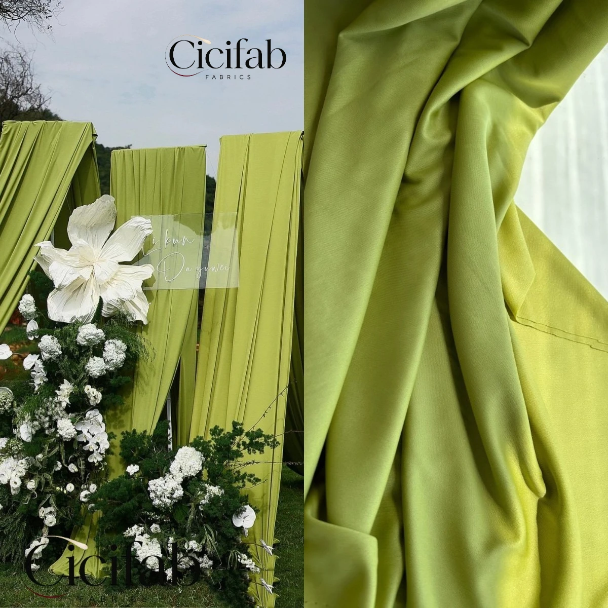 Wedding Backdrop Curtain - Olive Avocado Green Knitted Fabric for