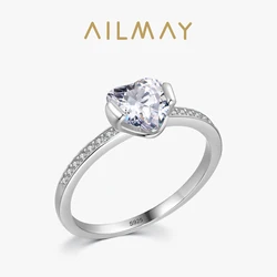 Ailmay 925 스털링 실버 영원히 사랑 눈부신 반짝 이는 하트 CZ 손가락 반지 여성을위한 결혼 약혼 고급 여성 쥬얼리