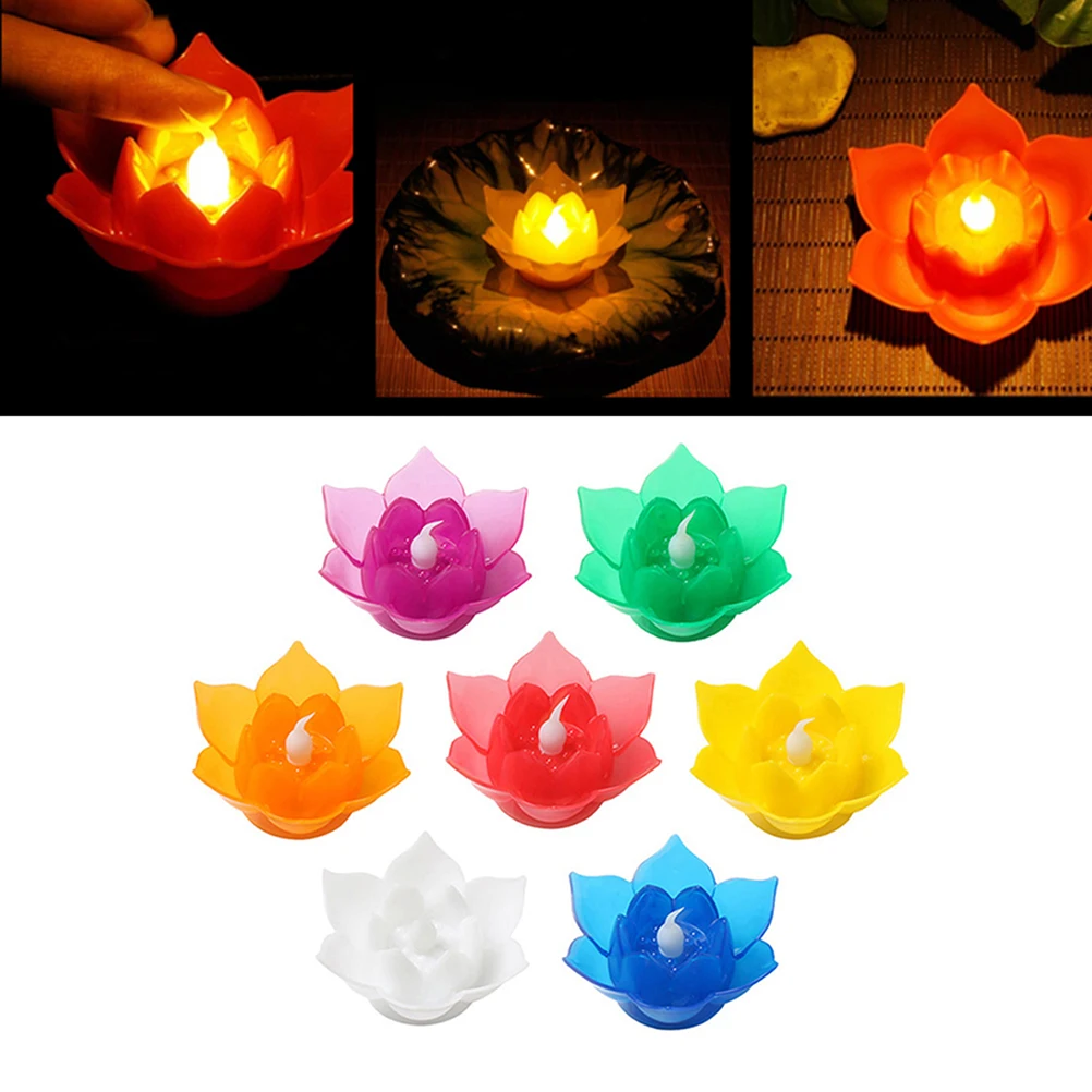 

1 pc Led Electronic Lotus Light Realistic Small Floating Flameless Water Lamp For Party Festival Wedding Decoration