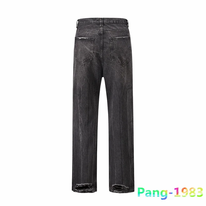 Monocromático danificado Micro Flare Jeans para homens e mulheres, elegante e versátil, alta qualidade