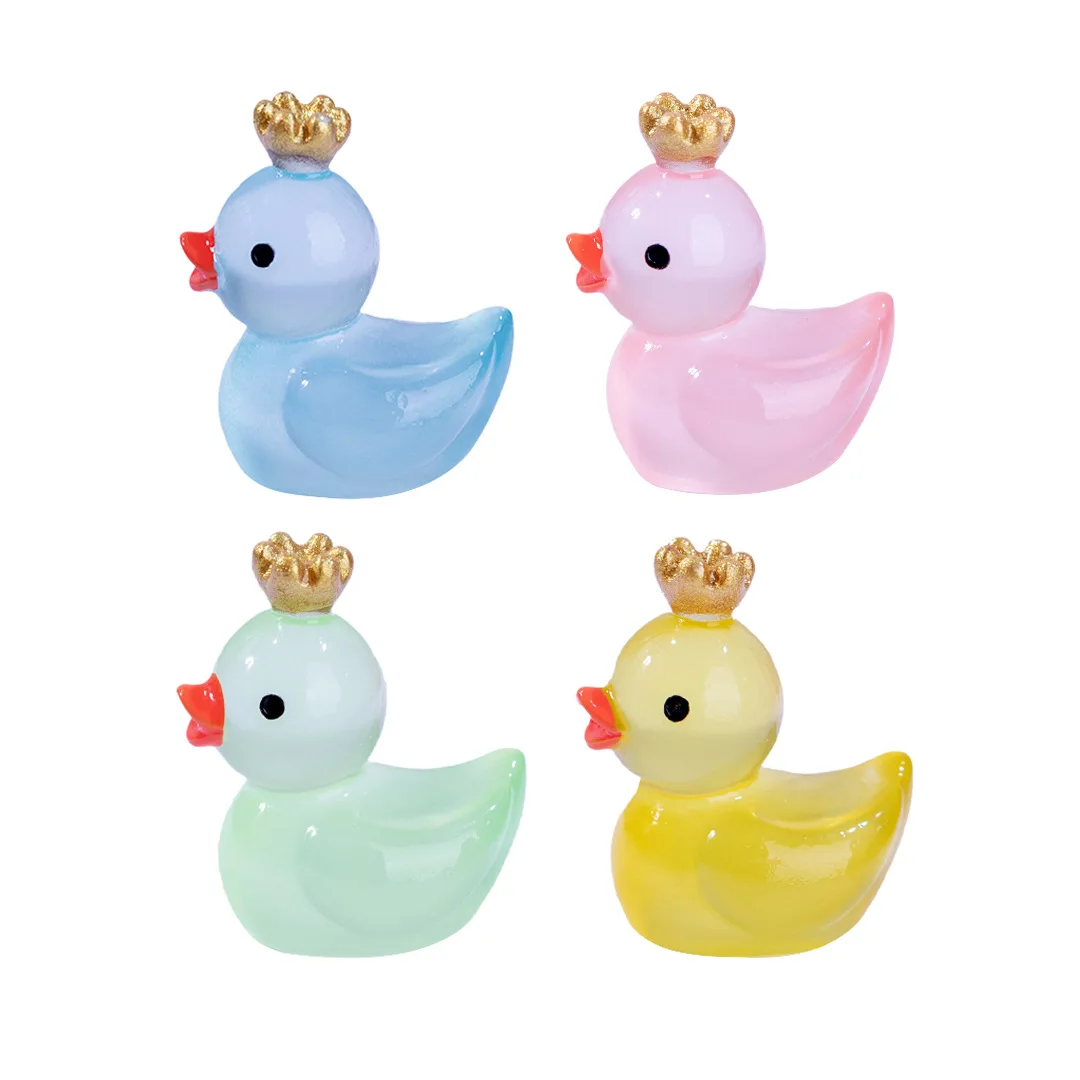 5Pcs Mini Cute Glow-in-the-dark Colorful Crown Duckling Moss Micro Landscape Ornament DIY Desktop Ornaments Resin Crafts