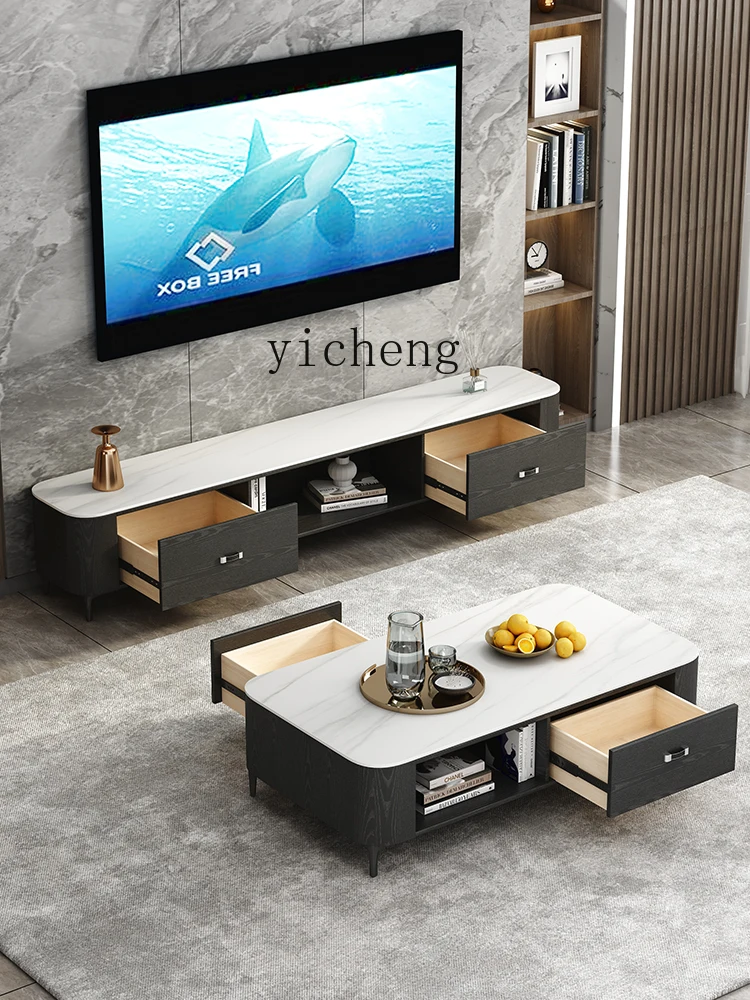 ZF New Stone Plate Coffee Table TV Cabinet Modern Simple and Light Luxury Home Living Room Rectangular Tea Table Tea Table