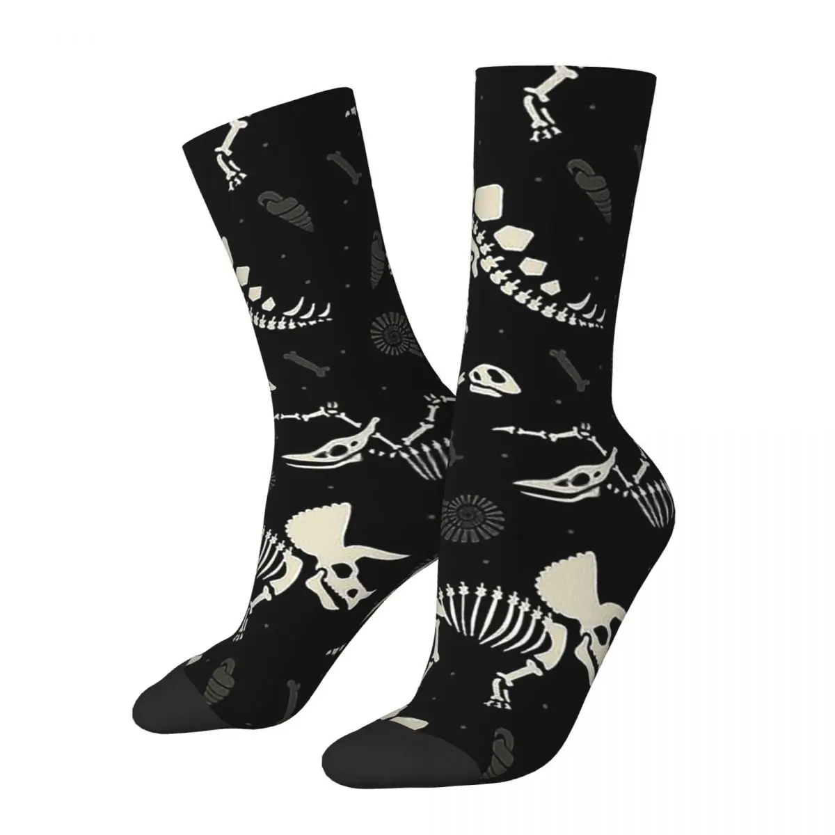 Hip Hop Retro Dinosaur Fossils In Black Crazy Men's Socks Skeleton Skull Bone Unisex Harajuku Novelty Happy Crew Sock Boys Gift