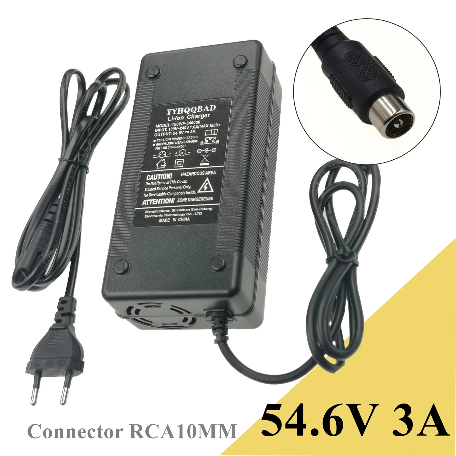 54.6V 3A charger for 48v Li-ion battery 13S 18650 battery pack RCA10MM Connector