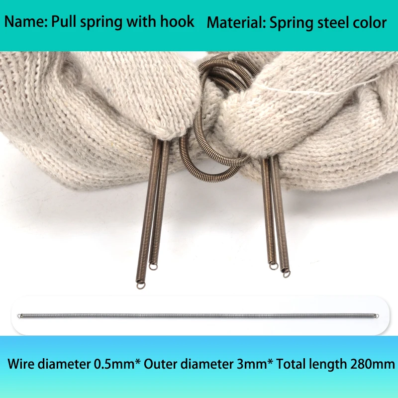 10Pcs Spring Steel Pull Spring With Hook  Wire Diameter 0.5mm OD 3mm Hot Sealing Cutting Bag Making Machine Parts