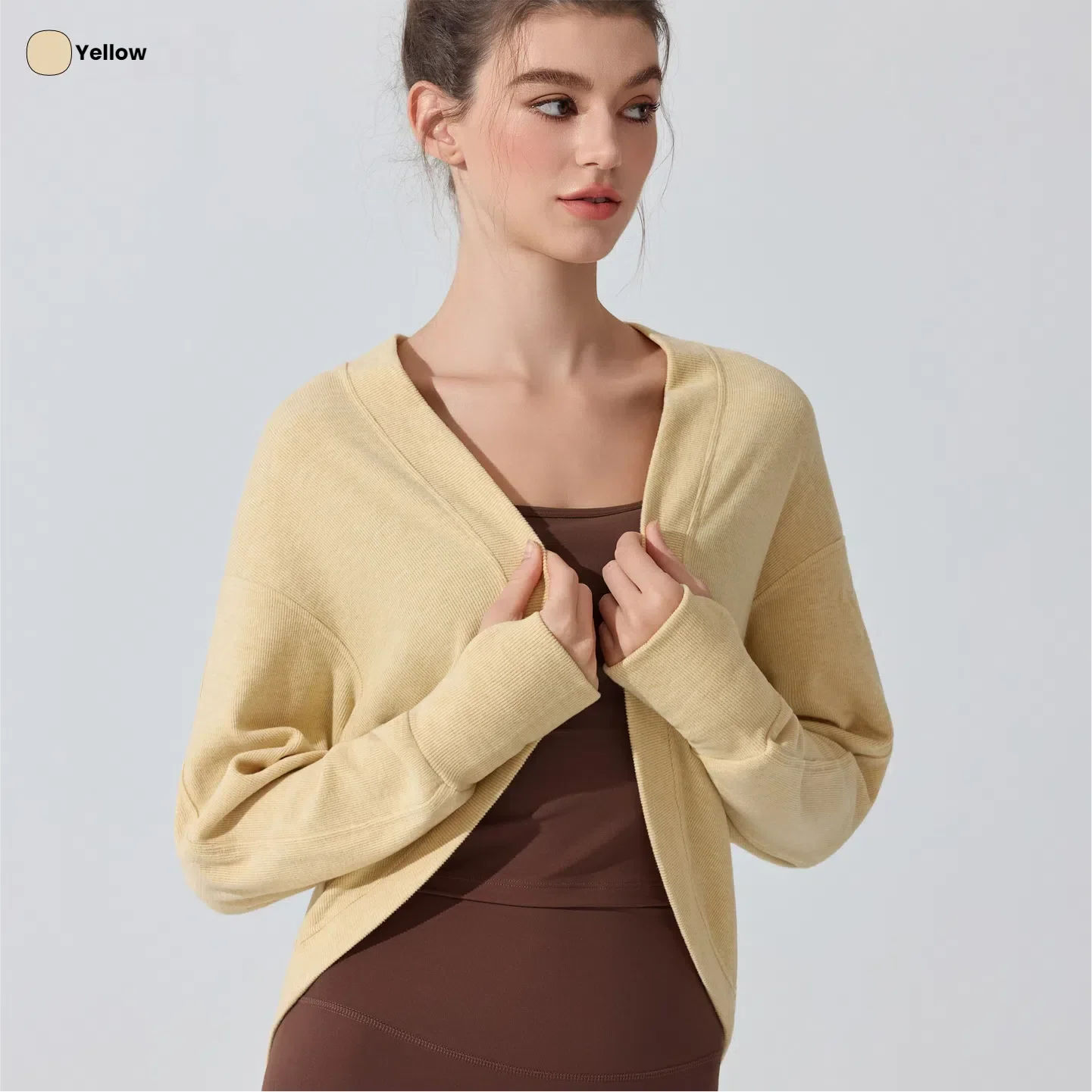 Women's Long Sleeve Yoga Shirt Loose Fit Cover Up Breathable Crop Top Pilates Gym Workout Lightweight Jacket Autumn Activewear
