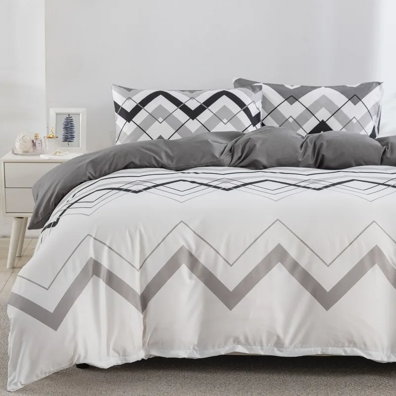 Wave Striped Duvet Cover Gray White Classic Bedding Three Piece Set