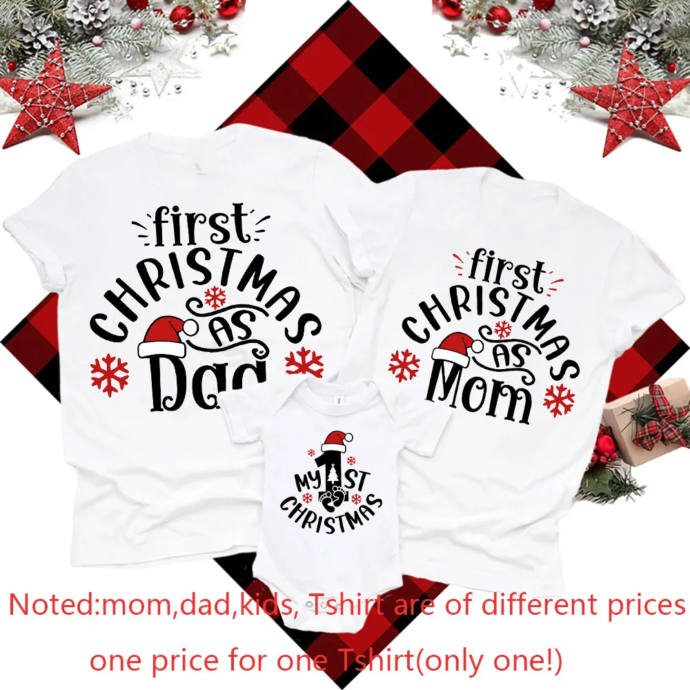 Family Xmas Matching Outfits 1St Christmas Print Dad Mom Shirt Baby Romper Family Clothes Christmas Party Family Gift Shirt