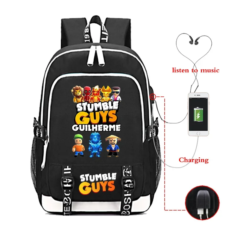 

Game Stumble Guys Backpack Teenager Students School Bag USB Charging Port Laptop Bag Cartoon Rucksack Boys Bookbag Mochila