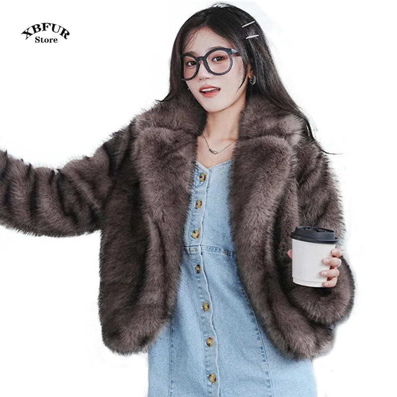 Winter Coats Woman 2024 Ins Hot Fashion Girls Oversized Gradient Fur Coat Women Thick Warm Outerwear Fluffy Faux Fox Fur Jacket