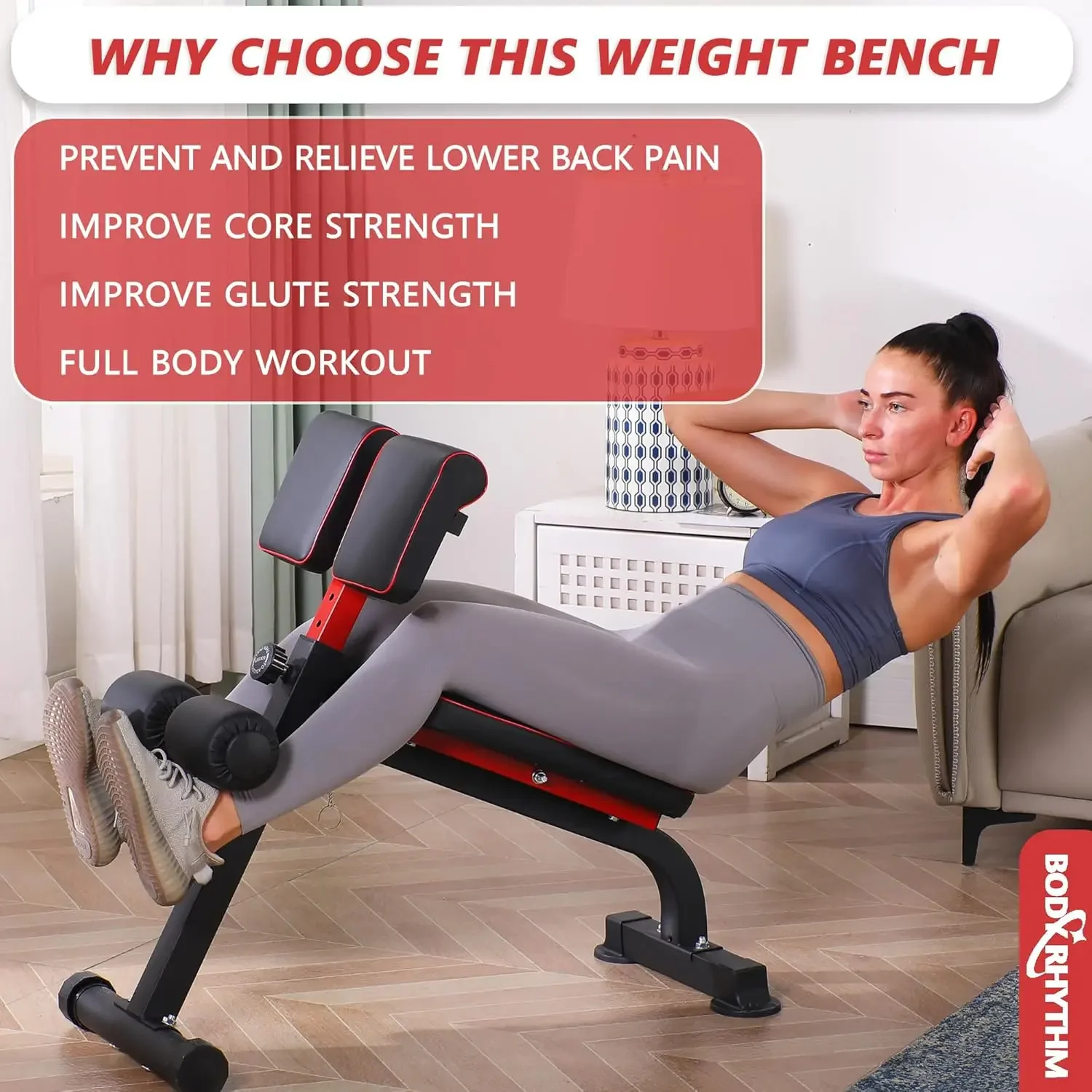 Compact Adjustable Weight Bench for Full Body Strength Training, Ab/Back Hyper Roman Chair, Adjustable Ab Sit up Benc