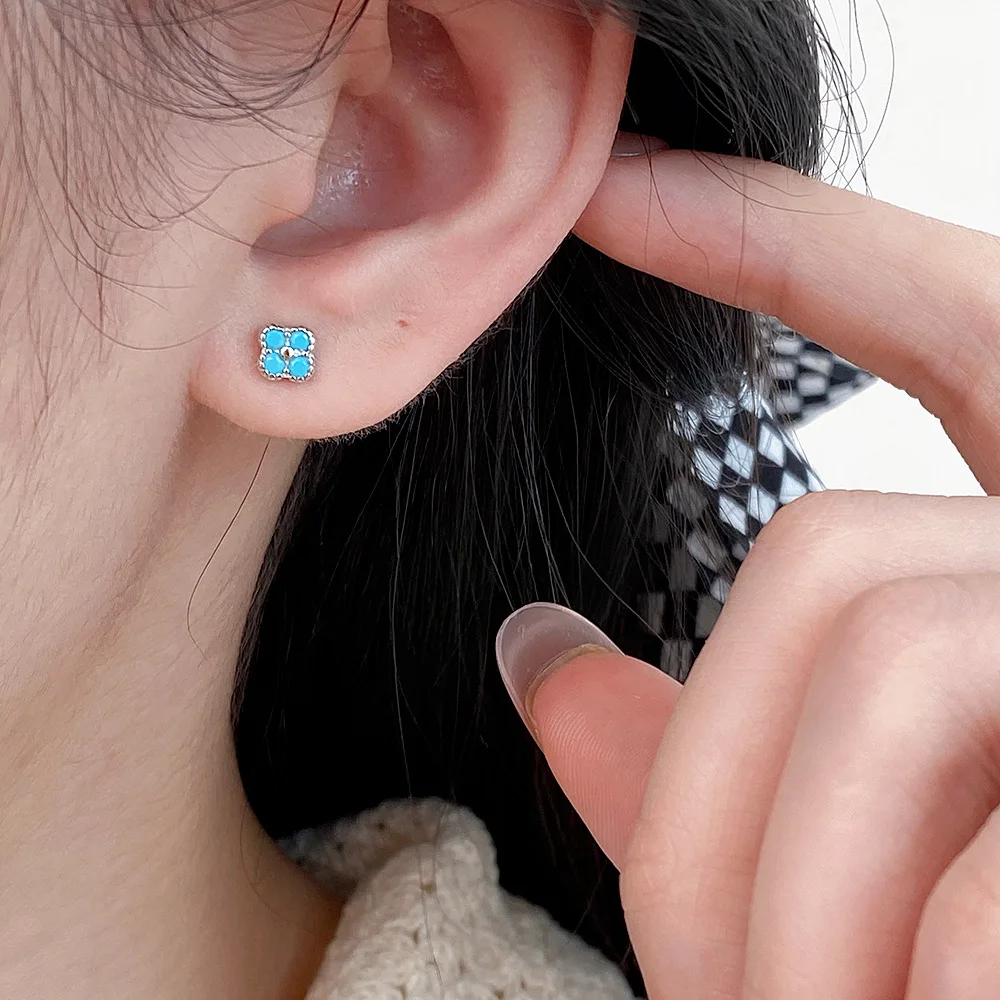 

Женский браслет из стерлингового серебра 925 пробы с бирюзой, ожерелье с четырьмя листами клевера, серьги со свежим лепестком, комплект ювелирных изделий