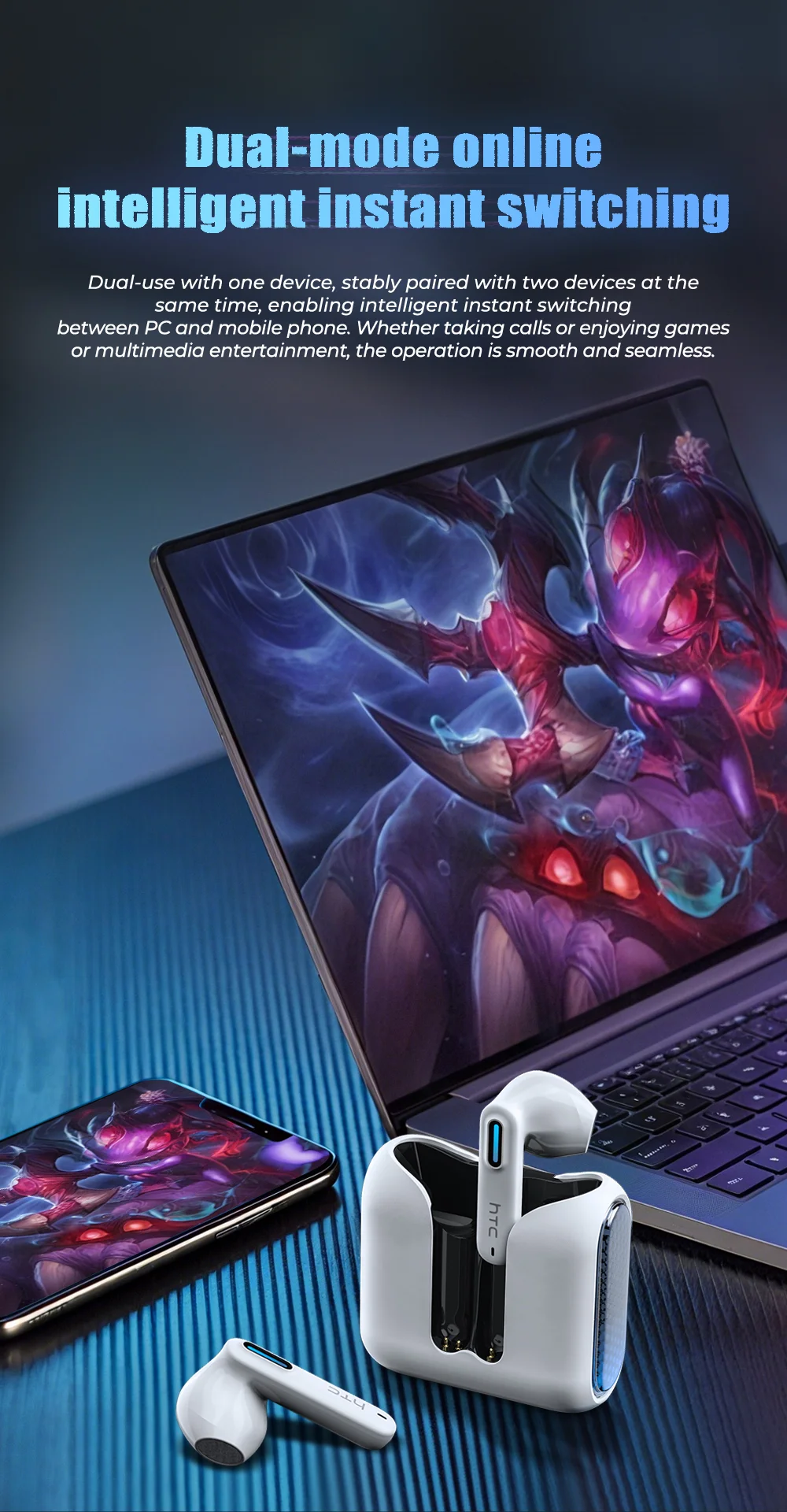Übersetzer-Kopfhörer 2026 HTC NE49 KI-Echtzeit-Übersetzung BT6.0 TWS Gaming HiFi Bass IPX5 – Detail 10
