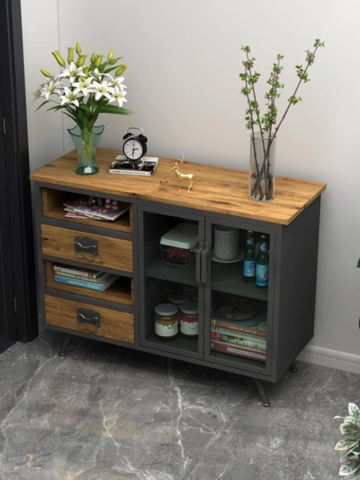 

Домашний деревенский промышленный ветровой старинный шкаф для хранения из массива дерева