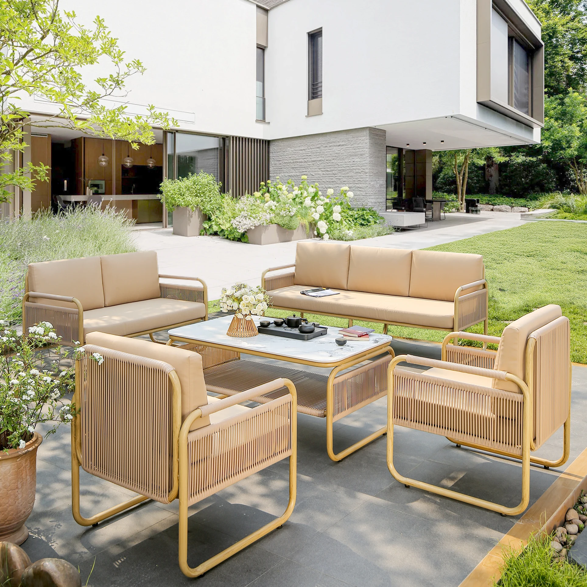 Nordic PE Rattan Woven Sofa Set Garden Sofa Set  Garden Furniture