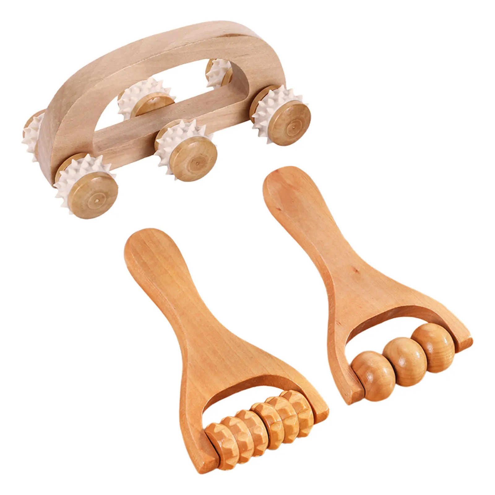 3Pcs Natural Wood Massage Roller Set Portable Handheld Back Massager for Muscle Relaxation Trigger Point Therapy Recovery Tools