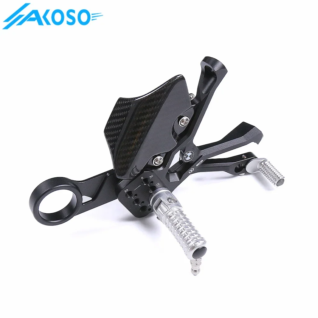 AKOSO Dry Carbon Fiber Footrest Kits Racing Products Motorcycle Adjustable Foot Pegs Rearset For Motorrad M1000RR 2023 2024