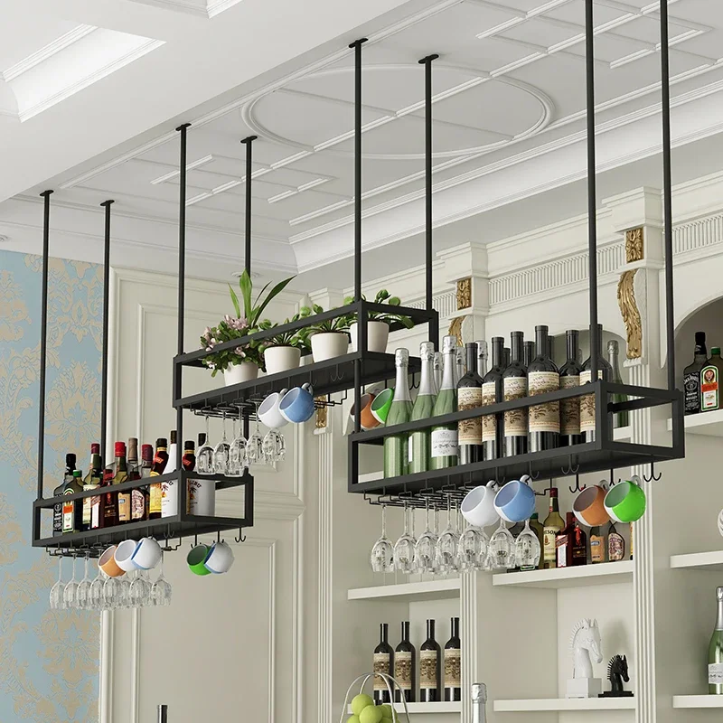 Hanging Salon Display Wine Cabinets Bar Liquor Shelf Holder Bottle Wine Rack Club Metal Inverted Home Furniture