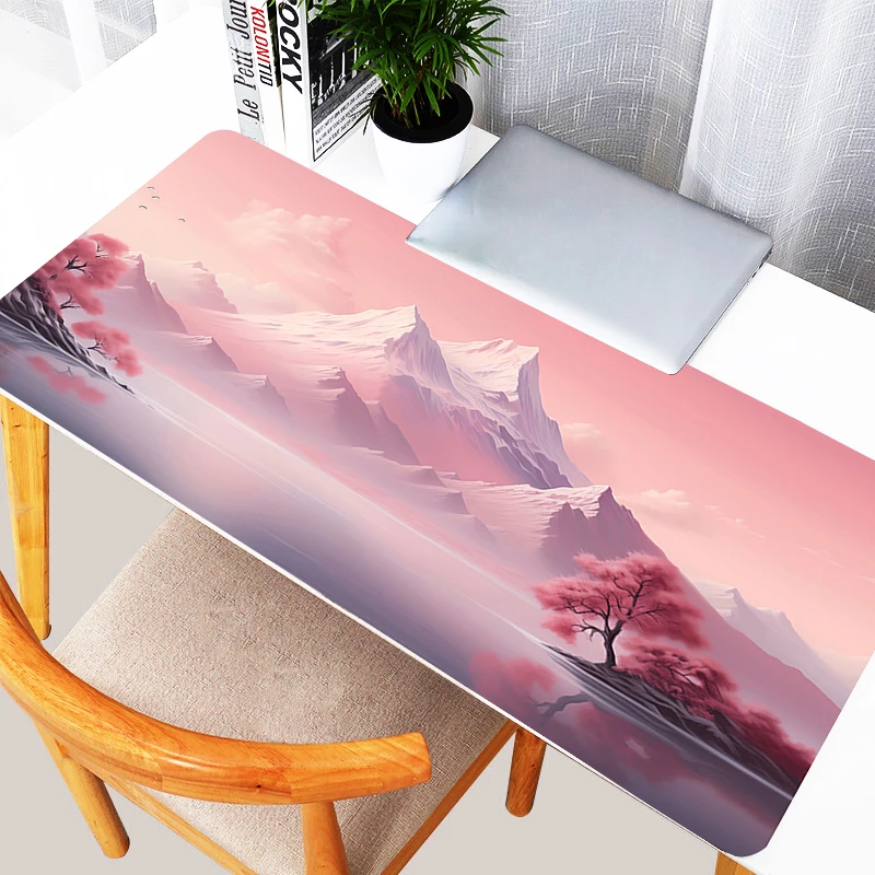 

Pink Sunset Mouse Pad Large Laptop Mountain Range Anime Keyboard Rug Kawaii Mousepad XXL PC Sakura Tree Gamer Cabinet Desk Mat