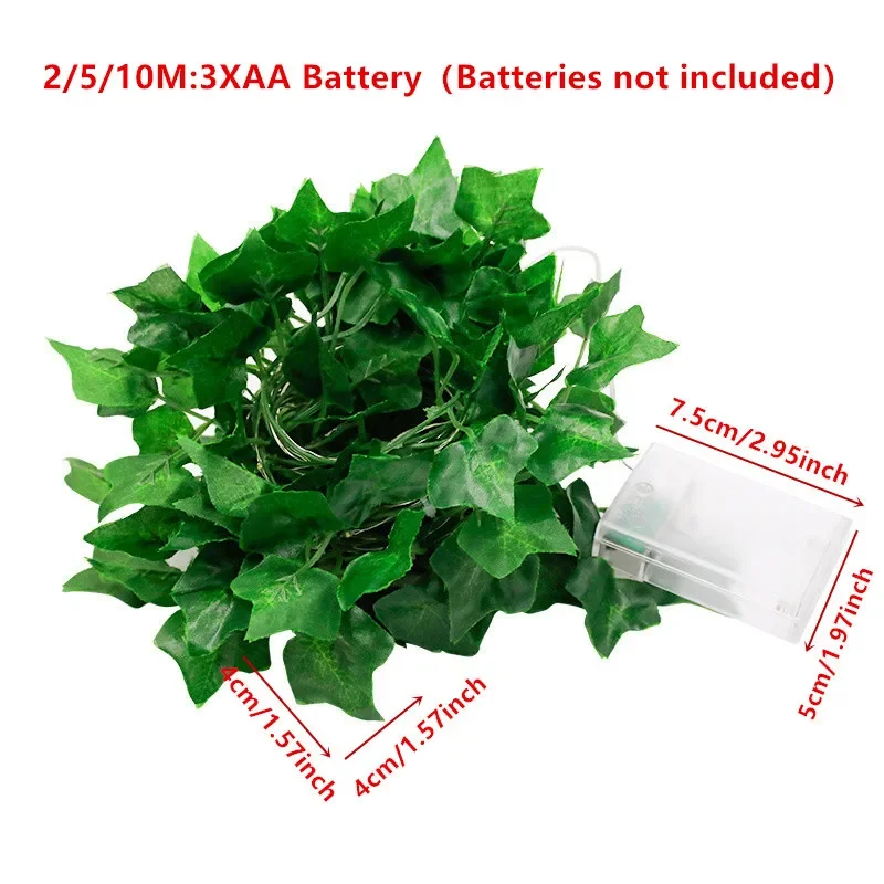 Luci a corda con foglie verdi a forma di fiore Lucine a vite artificiale Luci a ghirlanda per albero alimentate a batteria per la decorazione domestica del diserbo