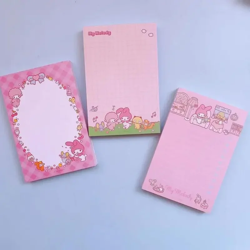 MINISO Sanrio Anime Hellokittys My Melody Kuromi Cinnamoroll Pompom Purins Cartoon Sticky Note Book Notepad Kids Gift 12*8cm