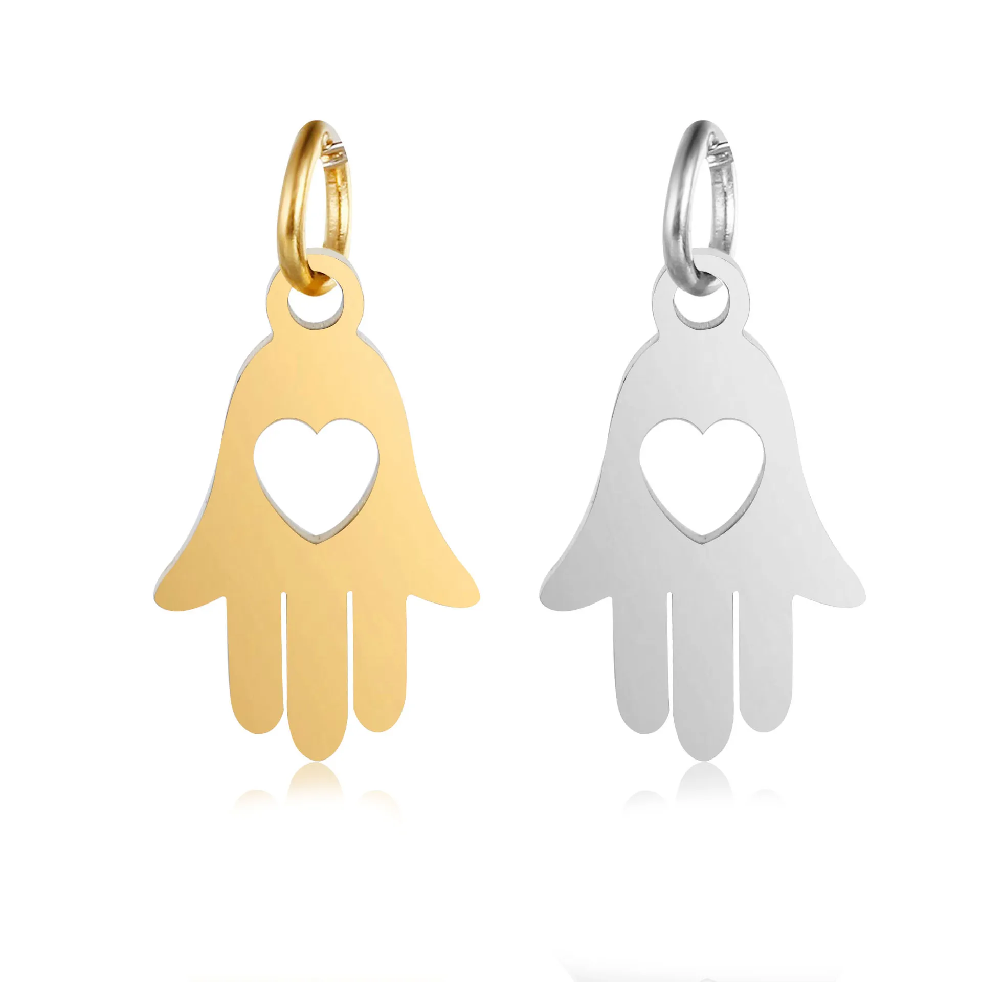DOOYIO 5pcs/Lot Stainless Steel Charms Hollow Out Love Palm Fatima\'s Hand Pendant Single Hole With Circle DIY Accessories