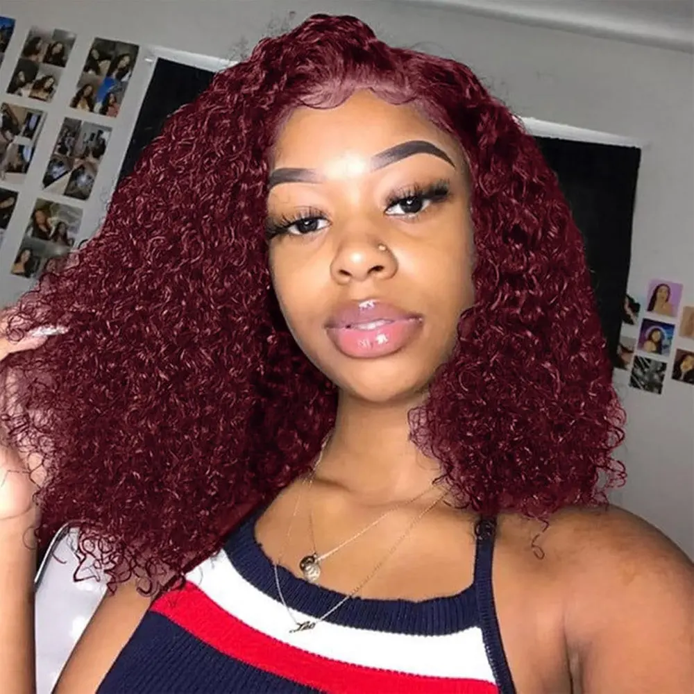 16 Inch Bob Wig Human Hair 13x4 Frontal Lace Wig 250% Density HD Lace Front Wigs Human Hair Pre Plucked Short Bob Wigs for Women Real Human Hair Curly Natural Black view 4