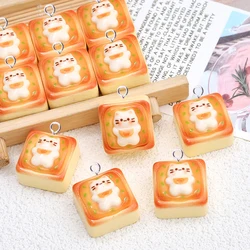 10pcs Lovely Animals Cat Toast Bread Charms for Jewelry Making Findings Kawaii Resin Charm Pendants Flatback DIY Keychain C713