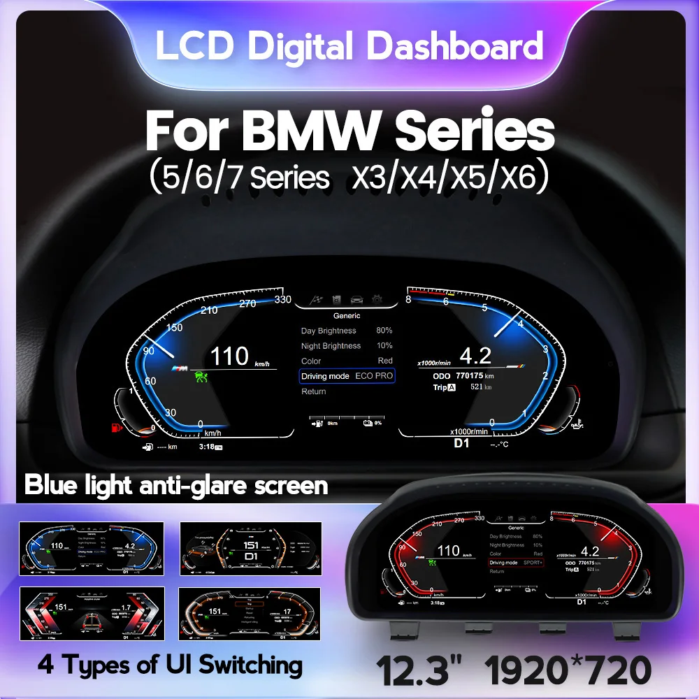 12.3inch Linux System Car LCD Digital Instrument Cluster For BMW F07 F10 F11 F18 F06 F12 F13 F01 F02 F03 F25 F26 F15 Speedometer