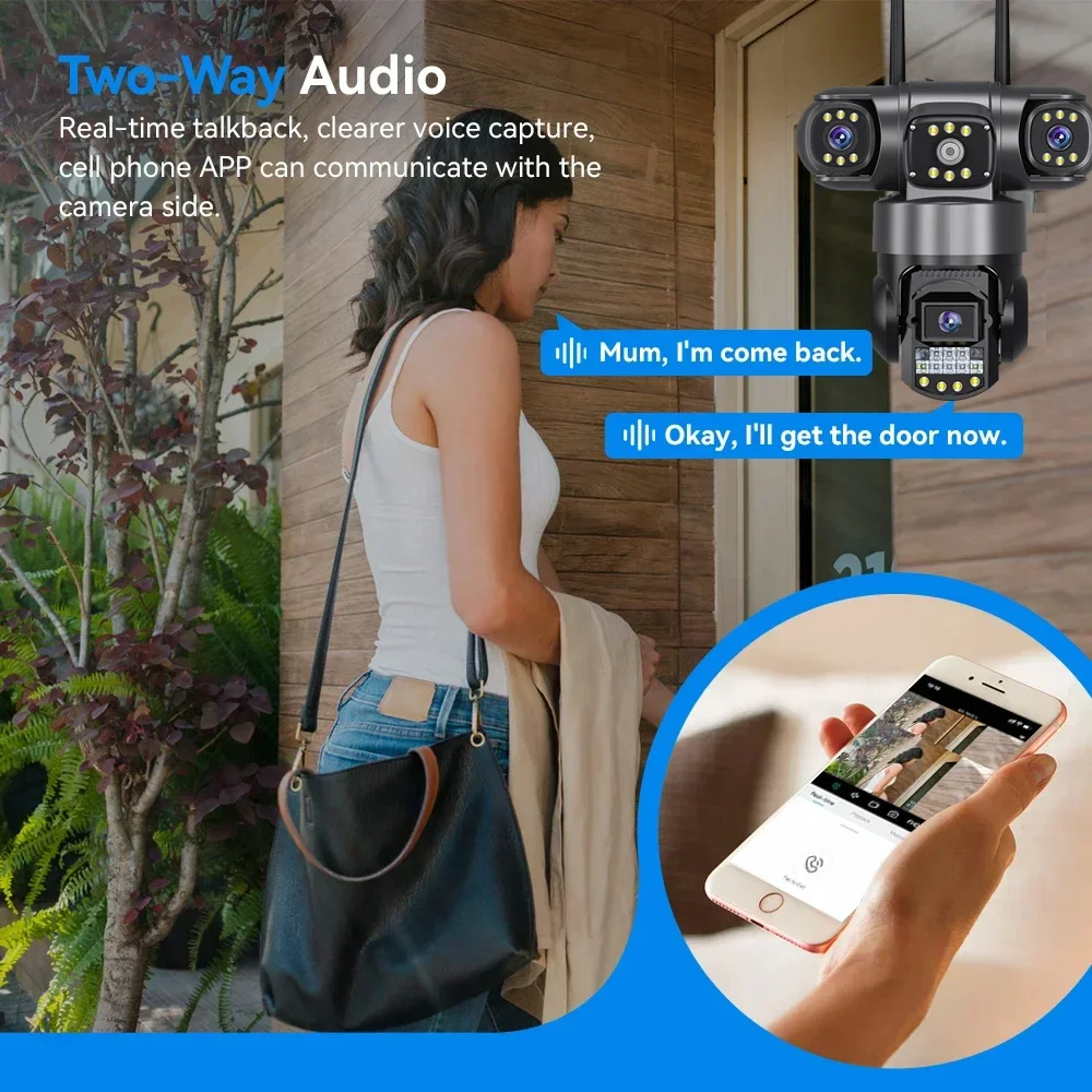 V380Pro 4G Telecamera Sim GSM WIFI Cam 12MP 6K Tre Obiettivi Tre Schermi Monitor Visione Notturna di Sicurezza PTZ Videocamera di Sorveglianza