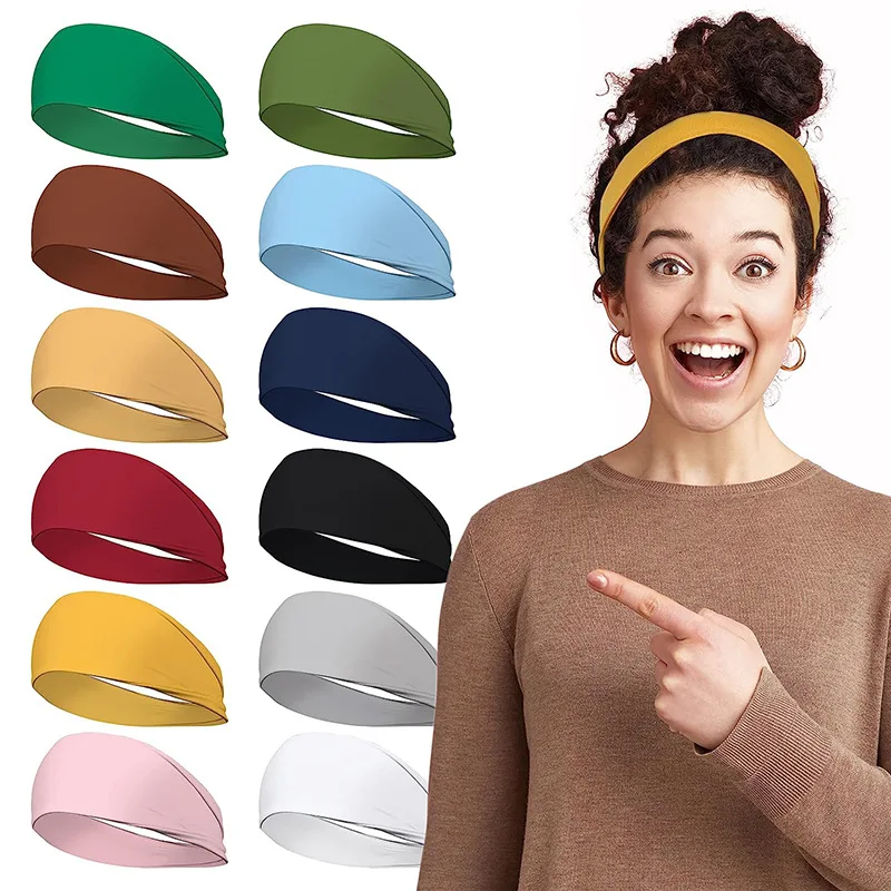 3/6PCS Sports Headbands for Women Men Non-slip Elastic Sweatband Yoga Running Workout Hairband Turban Solid Color Soft Fabric Gy