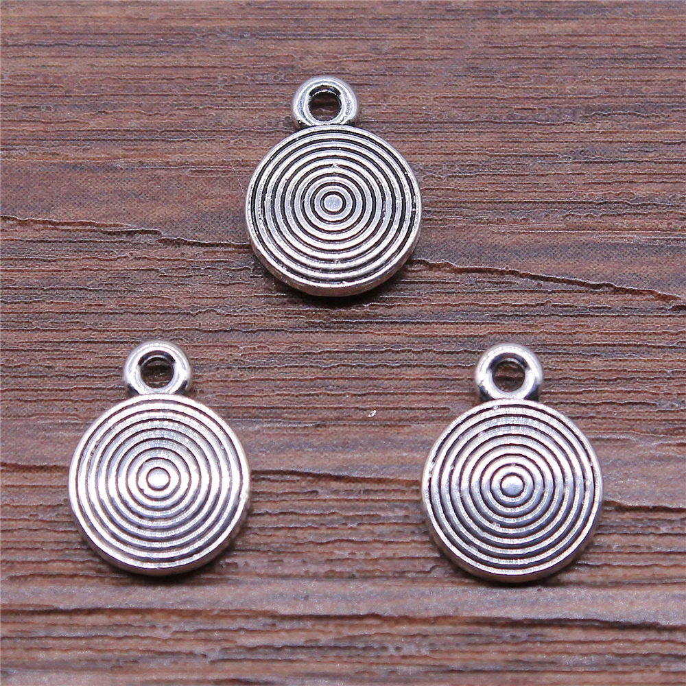 WYSIWYG 10pcs Charms Jewelry Findings Diy Accessories Circle Round Pendant Antique Bronze Color Antique Silver Color 9x12mm