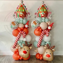 128PCS Christmas Candy Cane Balloon Set Gift House Elk Foil Balloon with Orange White Latex Globos Noel Xmas Party Decorations