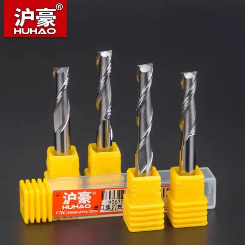 HUHAO Milling Cutter for Wood 2 Flute Sprial Cutter Flat End Mill 3.175 4 6 mm Shank CNC Router Bits Carbide Milling Tools