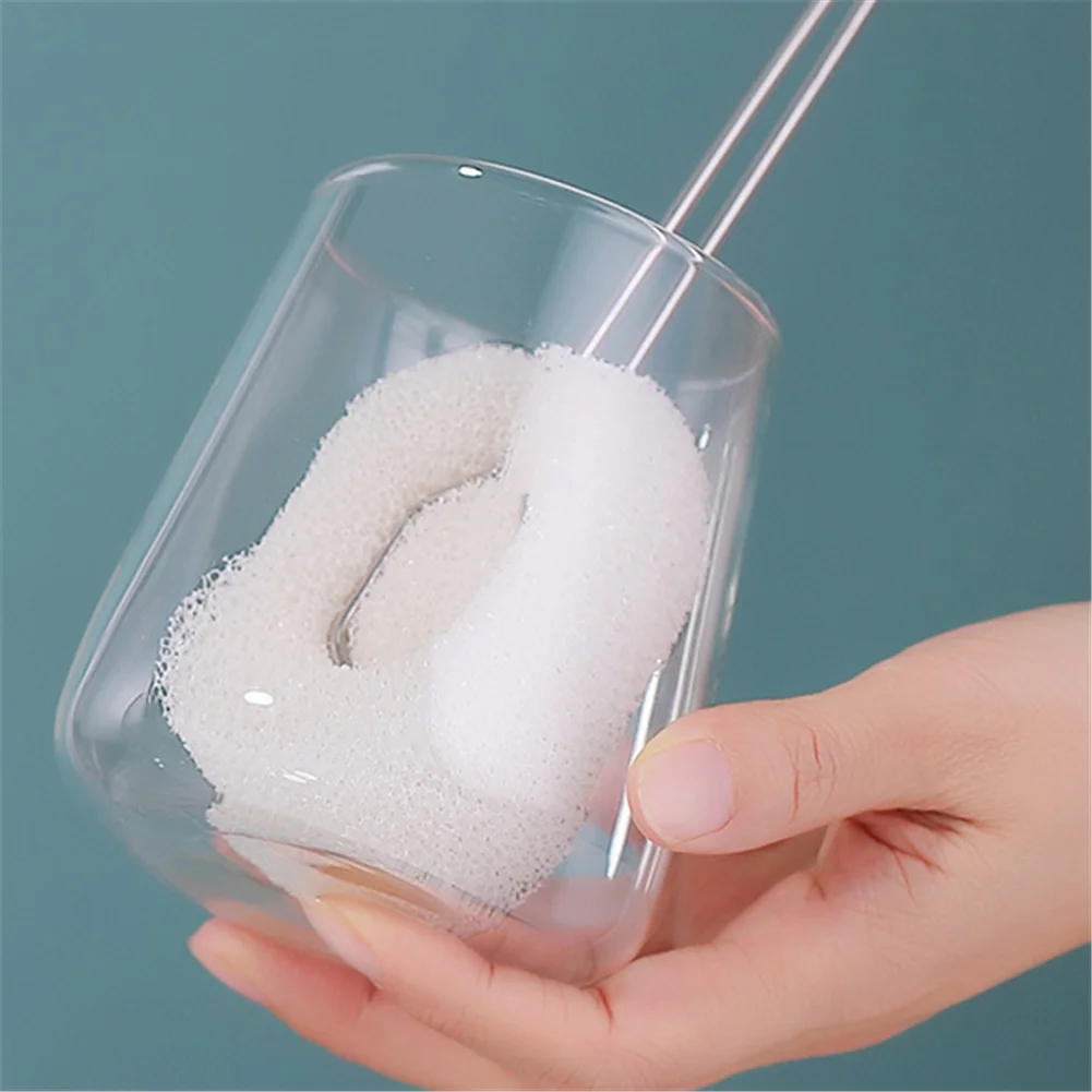 Dishwashing Foam Sponge Brush with Metal Long Handle Bottle Scrubber Cleaning Brushes Cleaner Soft for Kitchen Glasses Mug Cup