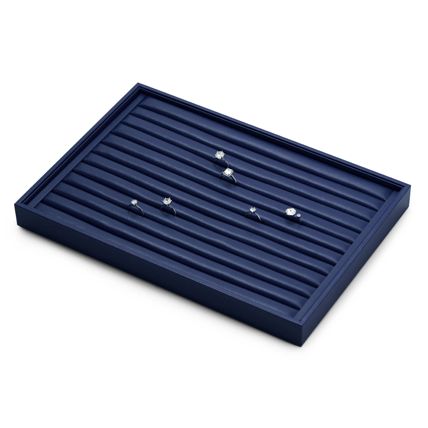 Oirlv Premium Blue Leather Stackable Jewelry Tray Multifunction Jewelry Drawer Organizer Trays Rings Earrings Storage Props