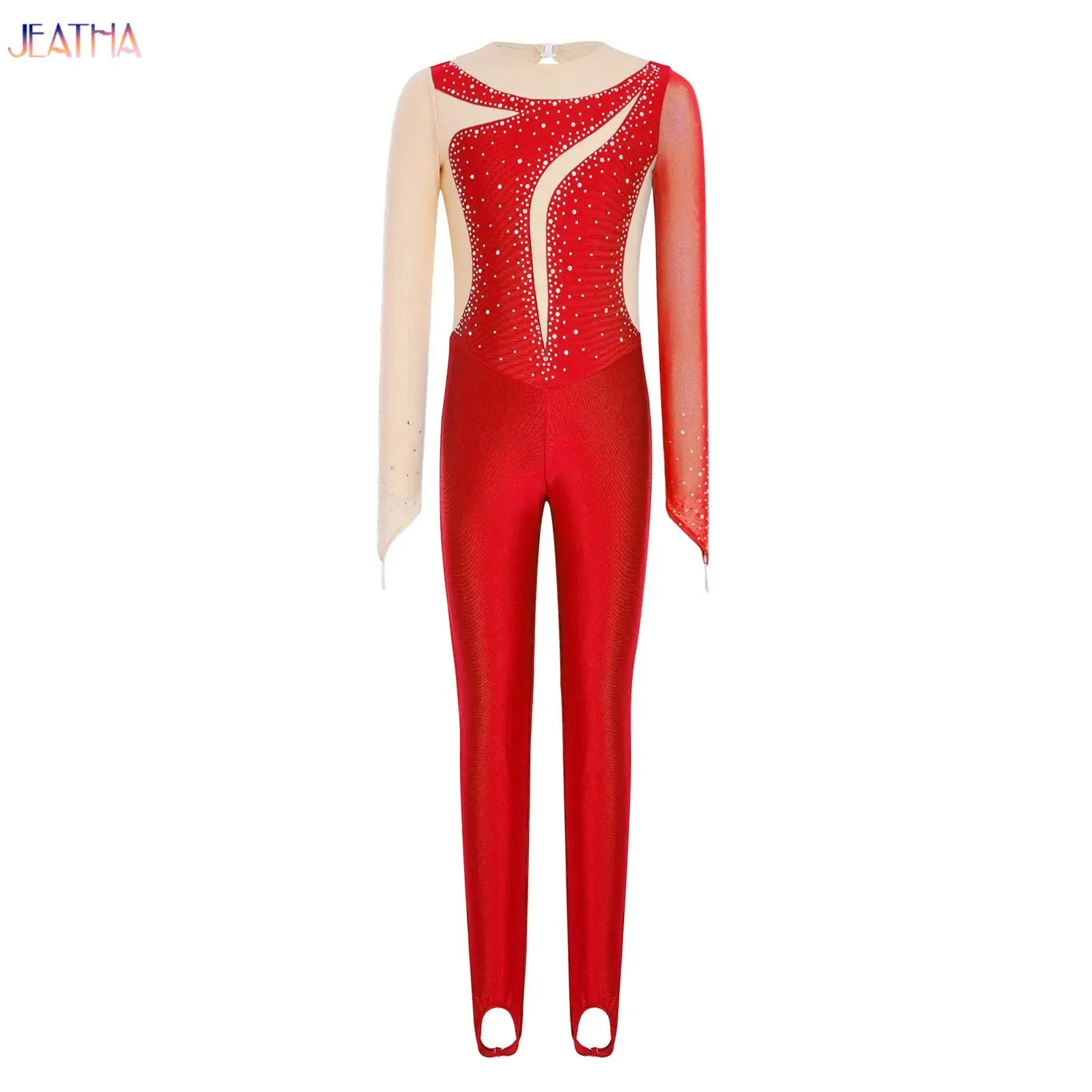 

Ballet Bodysuit Dancewear for Kids Girls Rhythmic Gymnastics Performance Jumpsuit Long Sleeves Finger Holes Stirrups Bodysuit