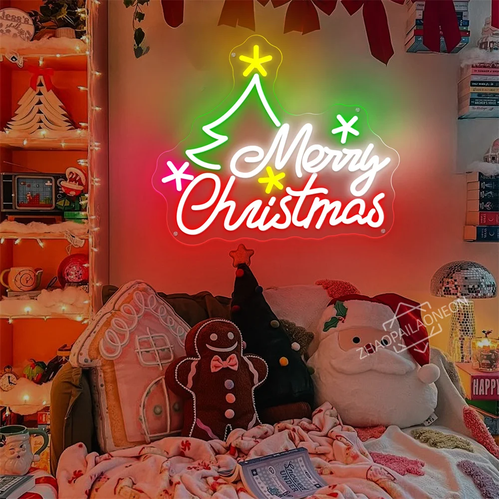 Neon Sign Merry Christmas Tree LED Neon Lights Great Gift for Wall Decor Bedroom Livingroom Christmas Party Decorations