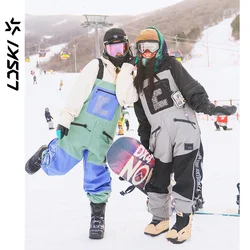 LDSKI Ski Pants Women Men Waterproof Windproof Loose Breathable Silicone Non-Slip Snowboarding Winter Outdoor Sports Bib